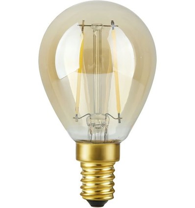 E14 2,9W dimbare LED kogellamp - G45, filament, 2200K, goud glas, 250lm