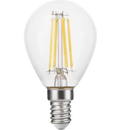E14 4,7W dimbare LED kogellamp - G45, filament, 470lm, 2500K, helder glas