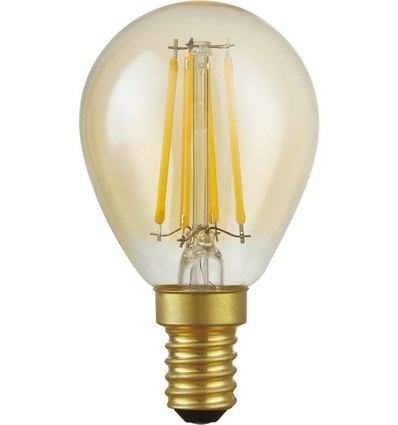 E14 4,7W dimbare LED kogellamp - G45, filament, 2200K, goud glas, 470lm