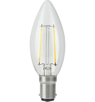 BA15d 2,5W LED kogellamp dimbaar - C35, filament, 250lm, 2500K, helder glas