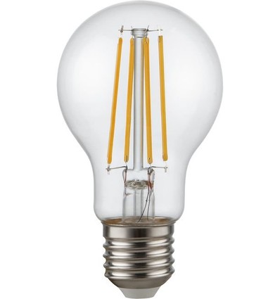 E27 6,5W dimbare LED filamentlamp - A60, 810lm, helder glas, 2700K