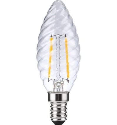 E14 2W dimbare LED kogellamp - Twisted Candle, 2500K, helder, filament