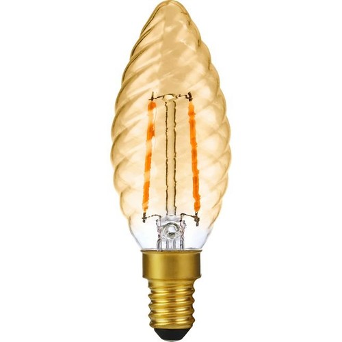 E14 2W dimbare LED kogellamp - Twisted Candle, 2000K, Goud, filament