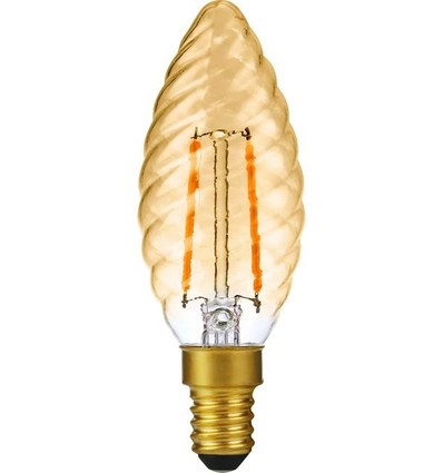 E14 2W dimbare LED kogellamp - Twisted Candle, 2000K, Goud, filament