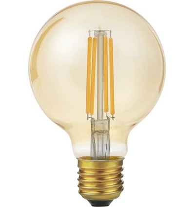 E27 6,5W dimbare LED globe lamp - G80, 550lm, filament, 2200K, goud glas