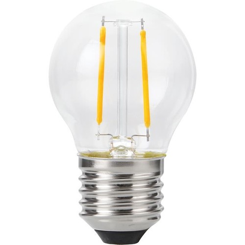 E27 2W dimbare LED kogellamp - G45, filament, 2200K, helder glas