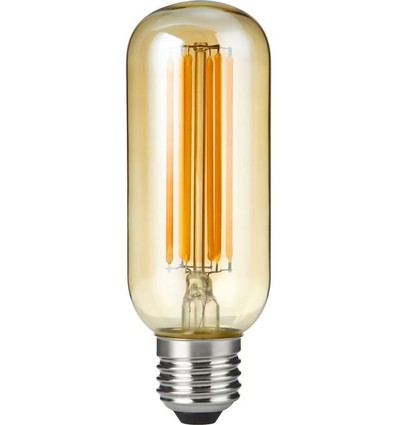 E27 6,5W dimbare LED buislamp - 13cm, filament, 2200K, goud glas