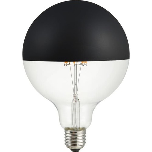 E27 6,5W dimbare LED globe - G125, kopspiegel zwart, filament, 2500K, 470lm