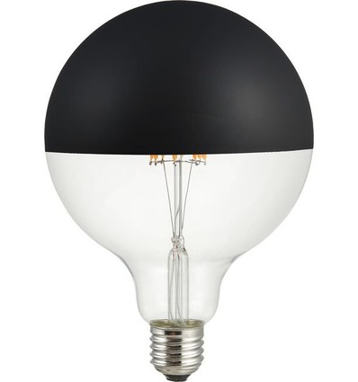 E27 6,5W dimbare LED globe - G125, kopspiegel zwart, filament, 2500K, 470lm