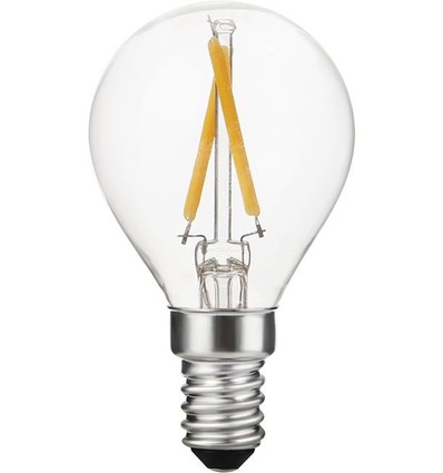 E14 2W dimbare LED kogelpamp - G45, filament, 2500K, helder glas