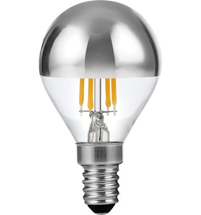 E14 4W dimbare LED kogelkopspiegel - G45, filament, 2500K, zilveren kop, 260lm