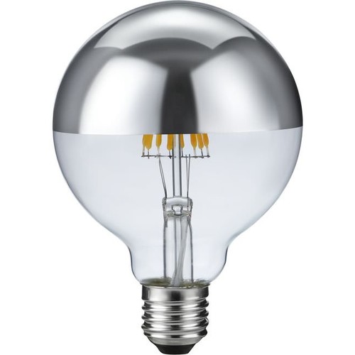 E27 6,5W dimbare LED kopspiegel Globe G95 - filament, 2500K, kopspiegel zilver, 470lm