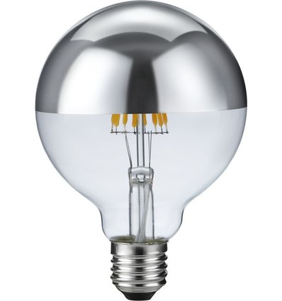 E27 6,5W dimbare LED kopspiegel Globe G95 - filament, 2500K, kopspiegel zilver, 470lm