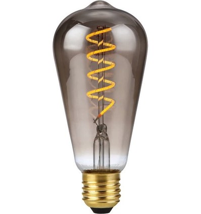 E27 4W dimbare LED filamentlamp - ST64 Rustika, 2200K, rookglas, Flex filament