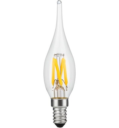 E10 1,5W LED filament mini tip kaarslamp - C23, 90lm, 2500K, helder glas