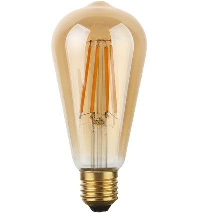 E27 8W dimbare LED Rustika lamp - ST64, 640lm, 2200K, goud glas, filament
