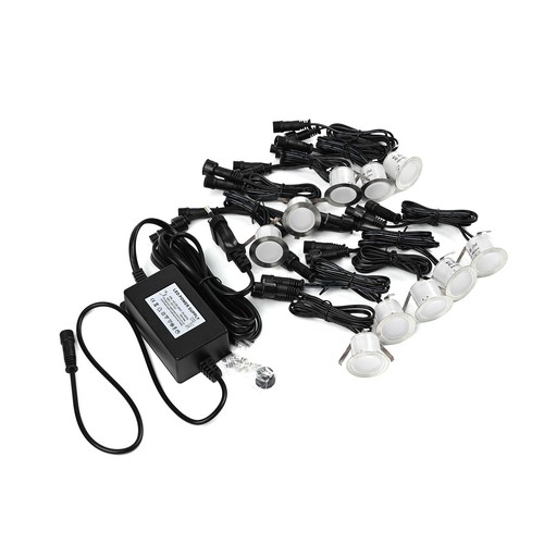 Set van 10 grondspots - 0,5W, rond, roestvrij staal, compleet incl. voeding