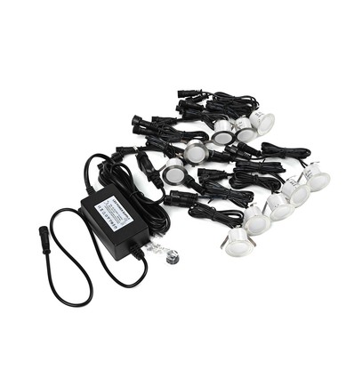 Set van 10 grondspots - 0,5W, rond, roestvrij staal, compleet incl. voeding