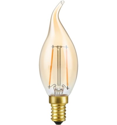 E14 2,9W dimbare LED kaarslamp met tip - C35, 250lm, 2200K, goud glas, filament