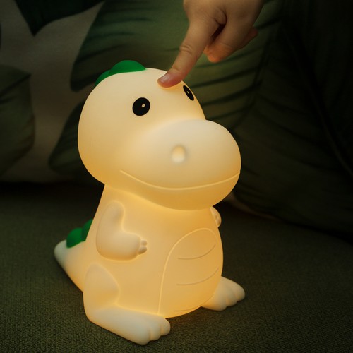 MOCHI Dinosaurus nachtlampje - Siliconen, kleurwissel + warm wit, touch dimbaar, IP20 binnen