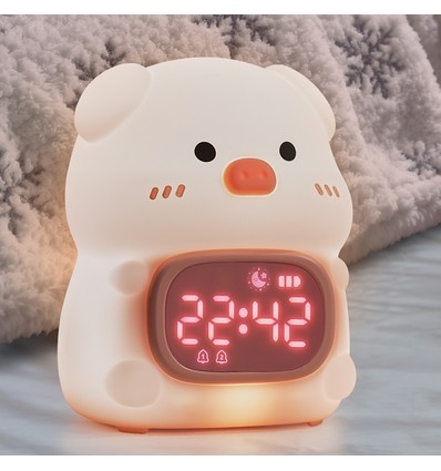 MOCHI Grijze nachtlamp met klok - Kleurwissel + warm wit, siliconen, touch dimbaar, IP20 binnen