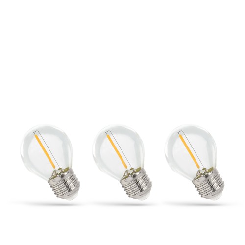 LED Bol E27 1W - 230V, Kooldraad, Warm Wit, Helder, Spectrum, 3-pack