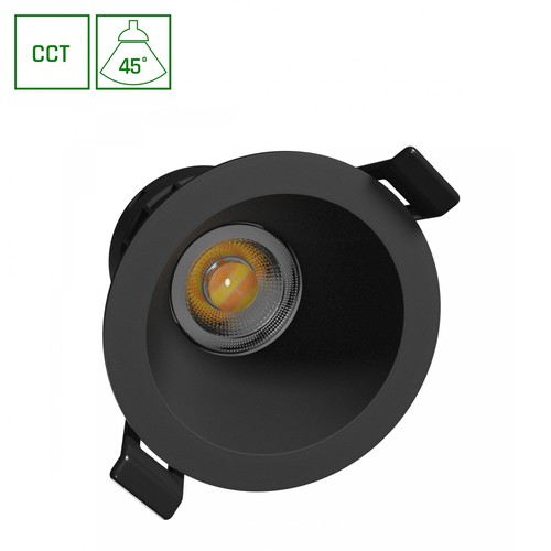 7W Fiale Core CCT inbouwspot - Ø9cm, Zwart, 3-in-1 CCT, Gat: Ø7,5 cm, 45 graden beam