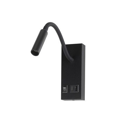 3W LED bedlamp met USB-oplader - USB-A en USB-C, CREE chip, zwart, incl. lichtbron
