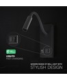 3W LED bedlamp met USB-oplader - USB-A en USB-C, CREE chip, zwart, incl. lichtbron