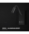 3W LED bedlamp met USB-oplader - USB-A en USB-C, CREE chip, zwart, incl. lichtbron