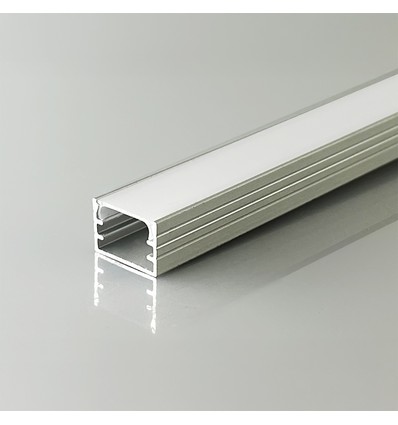 2m Aluminium profiel voor LED strips, Opbouw - Incl. diffuser, Zilver, 2000x14,8x10mm