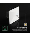 3W LED inbouwspot voor trappen, vierkant - IP65, wit, 3000K