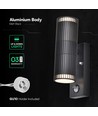 V-Tac GU10 wandlamp met PIR-sensor - Up/Down light, IP44 buiten, zwart, excl. lichtbron