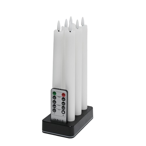 6-pak witte LED kaarsen incl. oplaadstation - Ø2cm, H: 25cm, dinerkaarsen, incl. afstandsbediening, timer