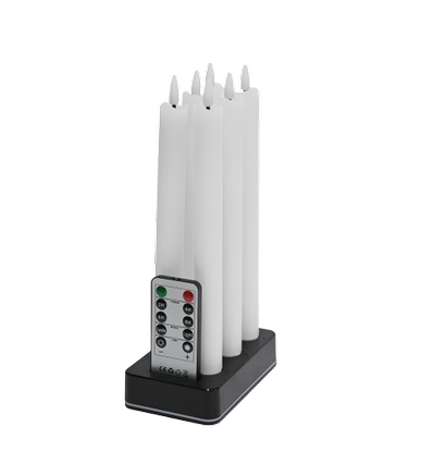 6-pak witte LED kaarsen incl. oplaadstation - Ø2cm, H: 25cm, dinerkaarsen, incl. afstandsbediening, timer