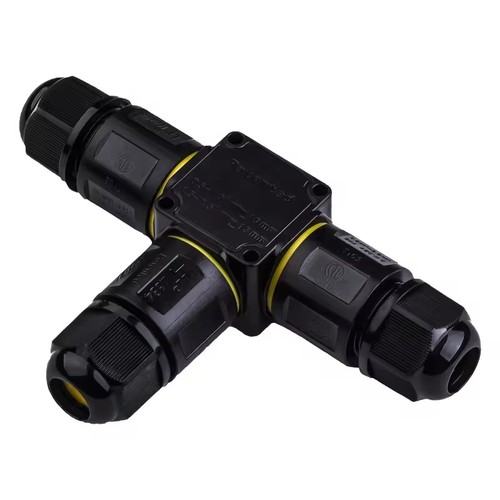 Zwarte T-lasdoos, 3-aderig - IP68 waterdicht, voor kabelverbindingen, Ø6-11mm kabel