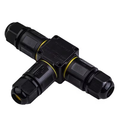 Zwarte T-lasdoos, 3-aderig - IP68 waterdicht, voor kabelverbindingen, Ø6-11mm kabel