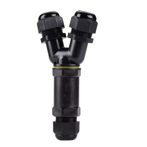 Zwarte Y-verdeeldoos, 3-aderig - IP68 waterdicht, voor kabelverbindingen, Ø8-12mm kabel
