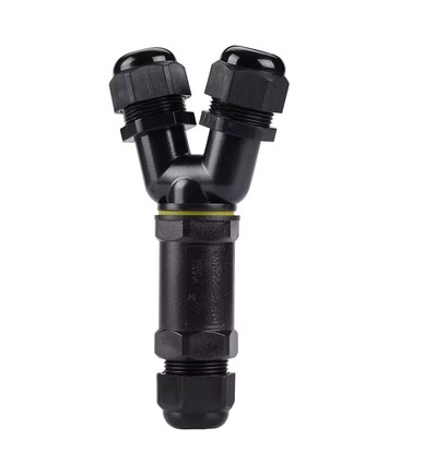 Zwarte Y-verdeeldoos, 3-aderig - IP68 waterdicht, voor kabelverbindingen, Ø8-12mm kabel