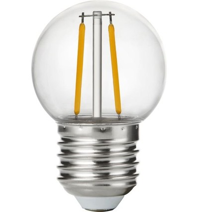 E27 1,5W LED kogellamp - G45, filament, onbreekbaar, helder kunststof, 2700K