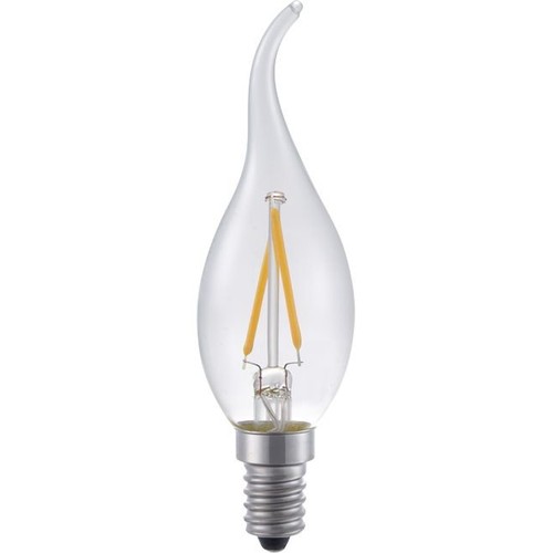 E14 1,5W dimbare LED kogellamp met tip - C35, 140lm, 2500K, helder glas, filament