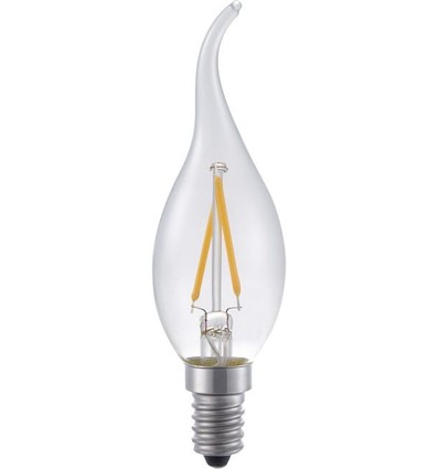 E14 1,5W dimbare LED kogellamp met tip - C35, 140lm, 2500K, helder glas, filament