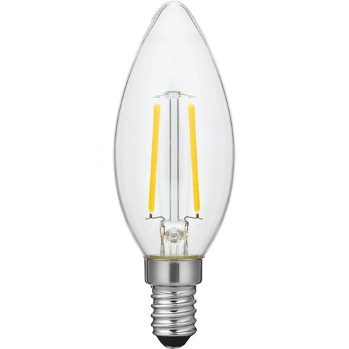 E14 2W dimbare LED kaarslamp - C35, filament, helder glas, 2500K