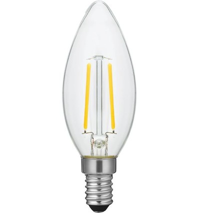 E14 2W dimbare LED kaarslamp - C35, filament, helder glas, 2500K