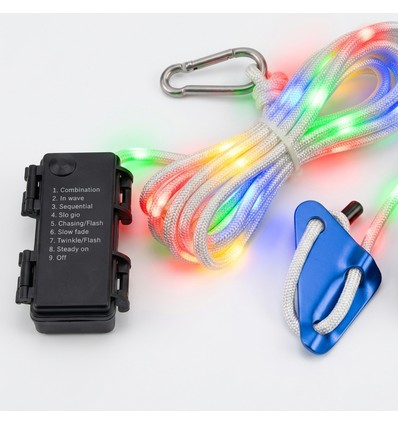 5m wit touw met RGB licht - Met karabijnhaak, max. 80kg belasting