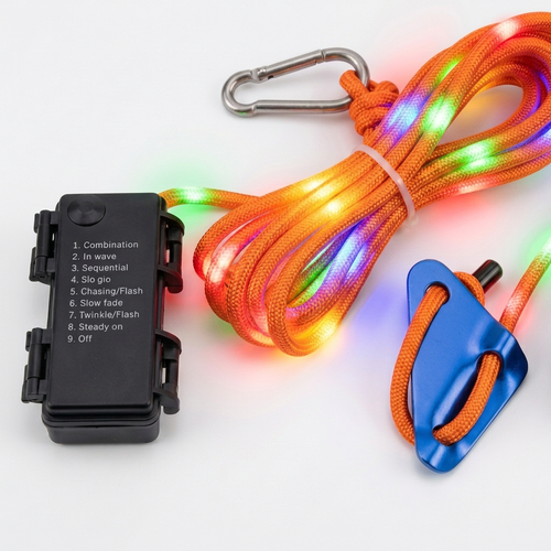 5m oranje touw met RGB licht - Met karabijnhaak, max. 80kg belasting