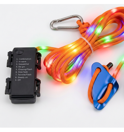 5m oranje touw met RGB licht - Met karabijnhaak, max. 80kg belasting