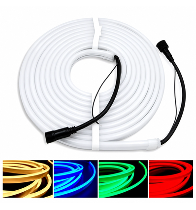10m RGB+WW Neon Flex LED strip - 24V, 16W/m, IP65, 3000K warm wit