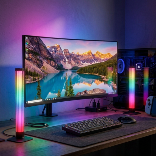 Set van 2 ambient gamer tafellampen - RGB looplicht, 360° effect, 43 cm