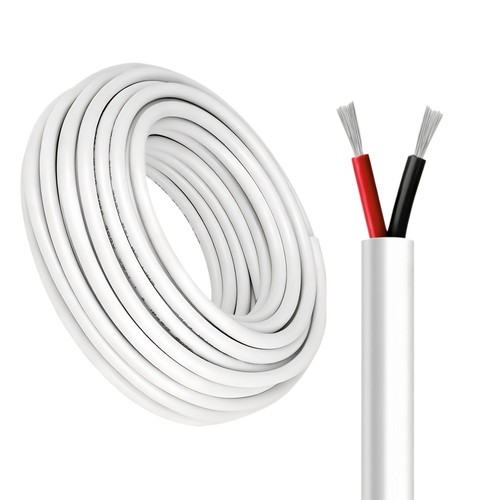 100m Kabel rood/zwart, wit rond - 2x0,35mm², 12V-24V, voor LED-strip